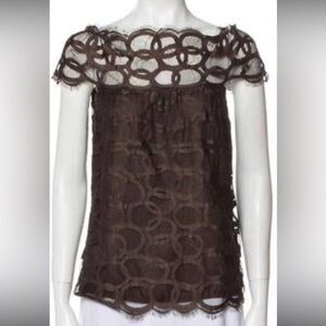 Robert Rodriguez Off The Shoulder Top Lace Over Silk Brown Sz 0